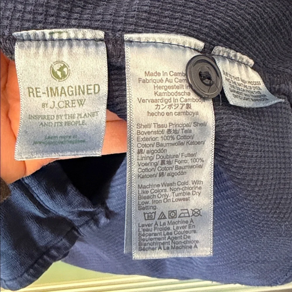 J. Crew Mens L Waffle-Lined Blue Garment-Dyed Harbor Shirt